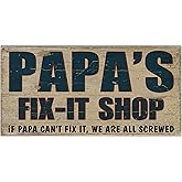 Vintage Man Cave Decor PaPa's Fix-It Shop Wooden Sign Workshop Decorative Wood Plaque Dad's Garage Sign 6"x12" For Men