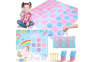 SevenQ Games for Family Fun 2-in-1 Giant Checkers Board Game & Tic Tac Toe Game with 24 Big Foam Discs-Washable Mat and Mesh Storage Bag-Ideal for Yard and Family Gatherings