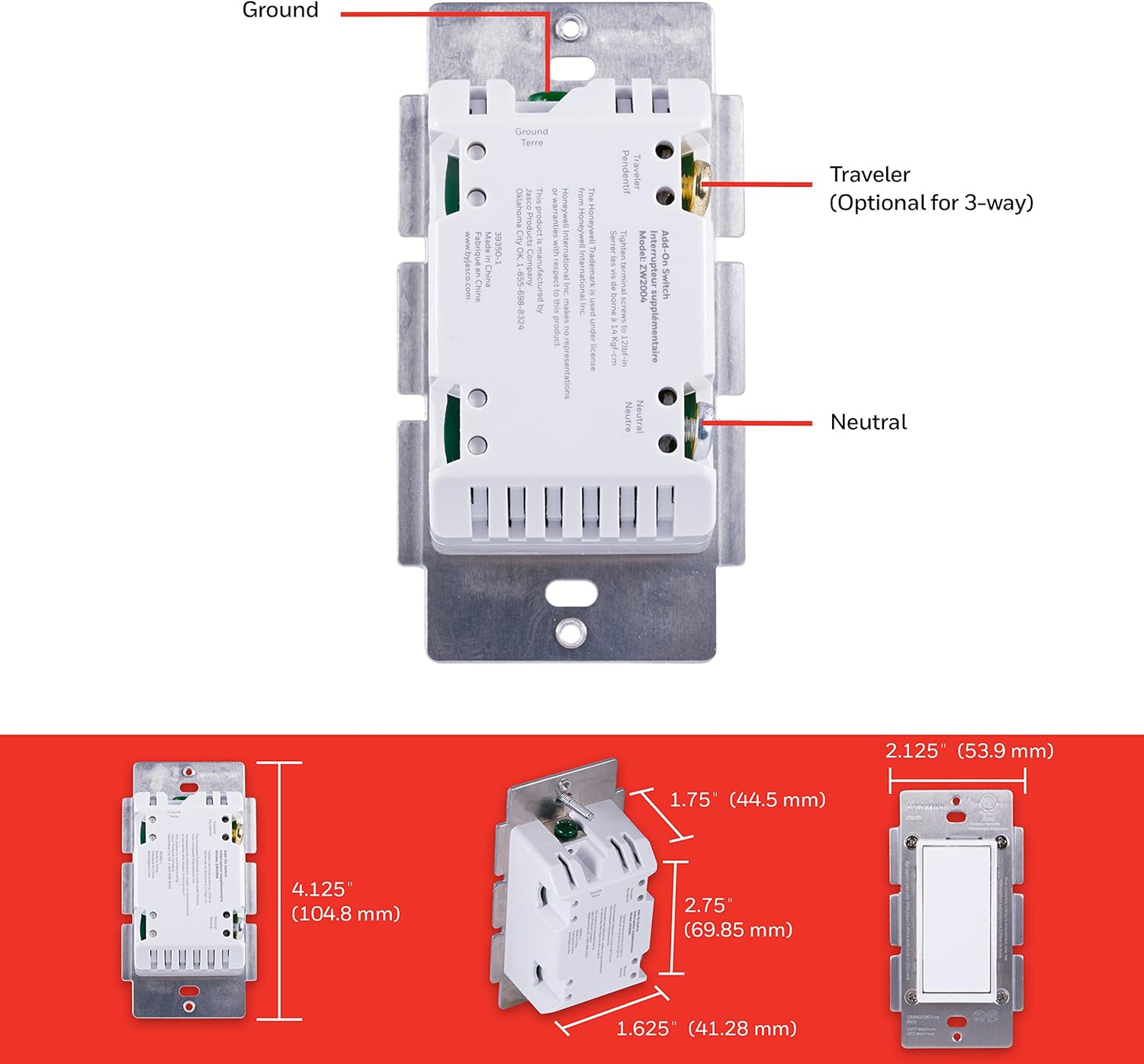 Honeywell UltraPro Add Smart Lighting Controls ONLY | NOT A STANDALONE Switch | White & Almond Paddles | for 3 4 & 5-Way Multi-Location Installations, 39350, White & Light Almond - - 