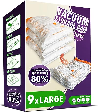 Storage Master Space Saver Bags 9 Large Vacuum Storage Bags with Double Zip Seal