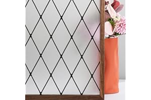 FEOMOS Window Privacy Film, Frosted Glass Window Film, Static Cling Window Tint for Home Décor & Anti UV, Black Lattice Sun Blocking Window Covering 17.3x78.7 inches