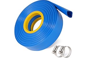 PICATU 2" x 50 Ft Pool Backwash Hose, Blue Heavy Duty Lay Flat Pool Drain Hose with Hose Clamps, Discharge Hose for Above Ground Swimming Pools Pump and Filter