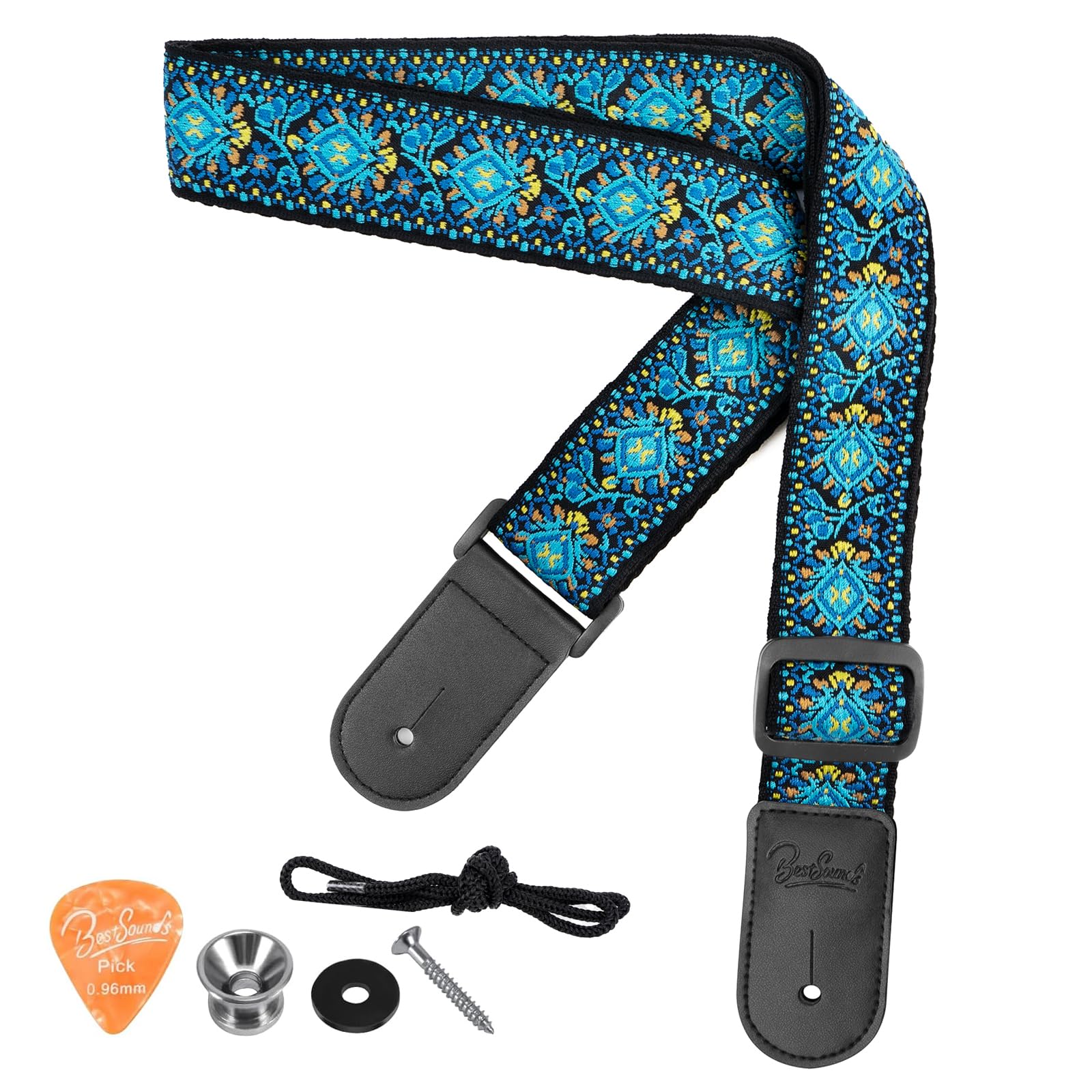 BestSounds Ukulele Strap, Jacquard Weave Adjustable Uke Mandolin Shoulder Straps for Adult & Kids, Ukulele Button Accessories (Teal Blue)