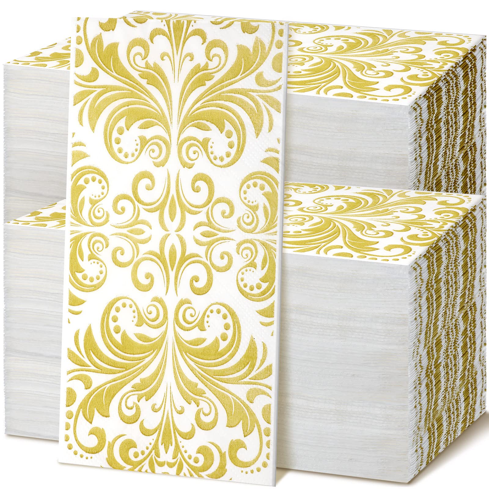 Photo 1 of Bathroom Paper Towels for Guests Gold Baroque Guest Napkins 2 Ply Disposable Paper Hand Towels Elegant Napkin for Holiday Wedding Dinner Party