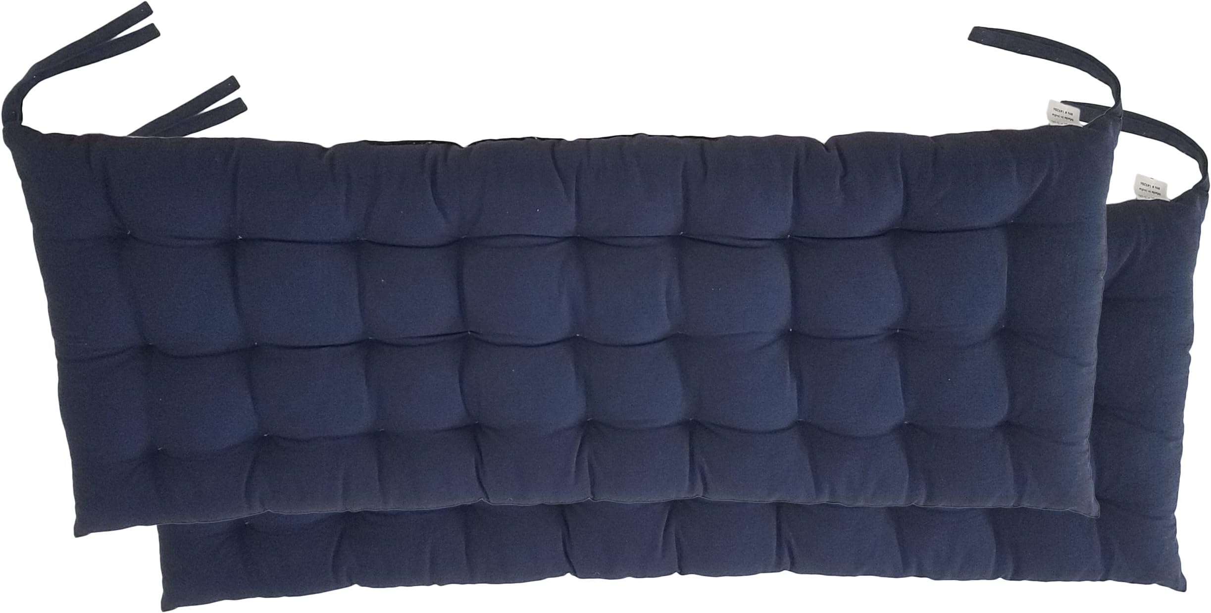 Cottone 100% Cotton Bench Pads w/Ties (Set of 2) | 58” x 16”| Extra-Comfortable & Soft Bench Cushions | Ergonomic Pillows for Dining, Patio, Camping, Kitchen Benches & More (Navy)