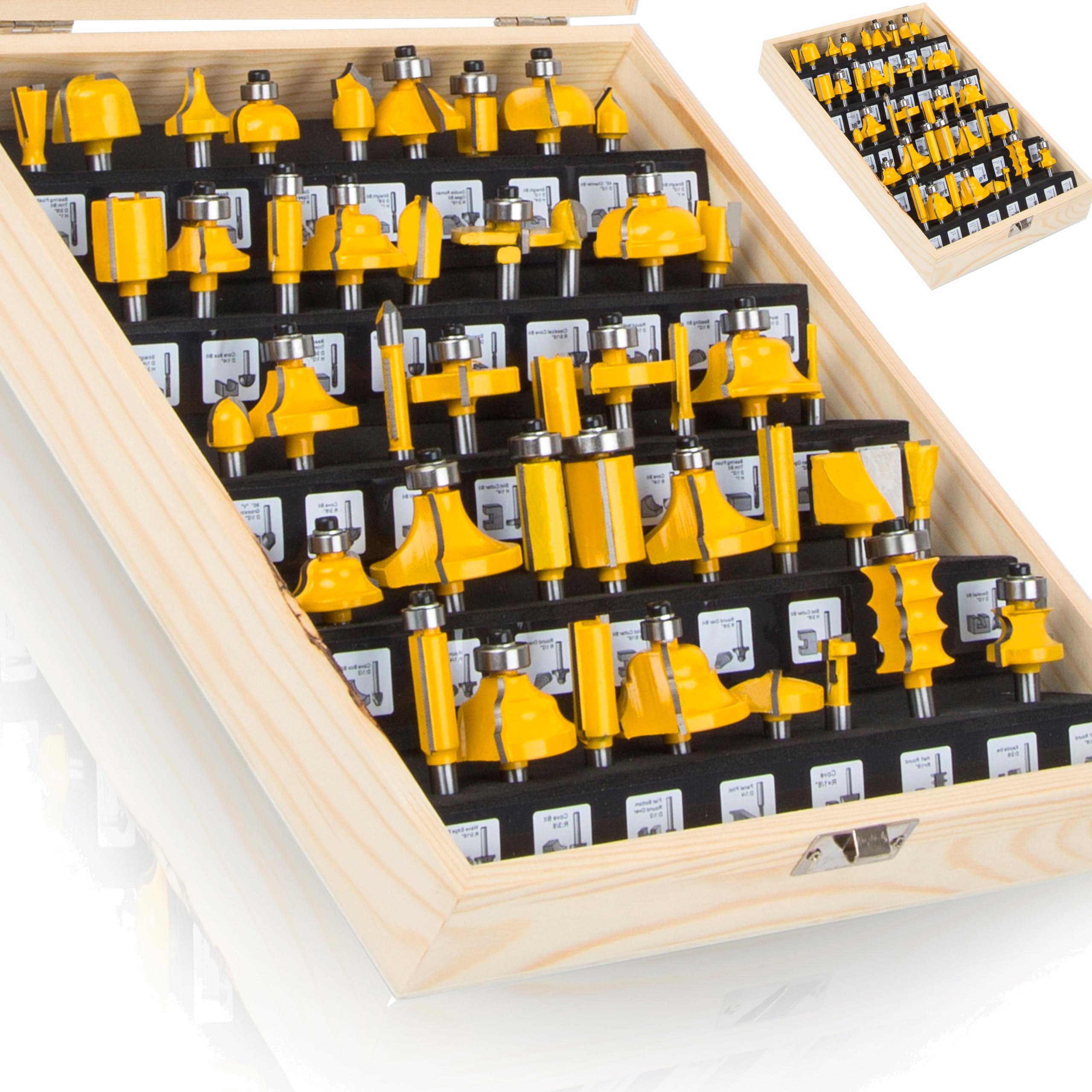 MAYLINE Router Bits Sets 1/4 Inch Shank 37 PCS, Wood Miter Cabinet CNC Cutting Tool for Doors Table Shelves DIY, Woodwork Milling Groving Cutter Router Bit Set (DR-02)