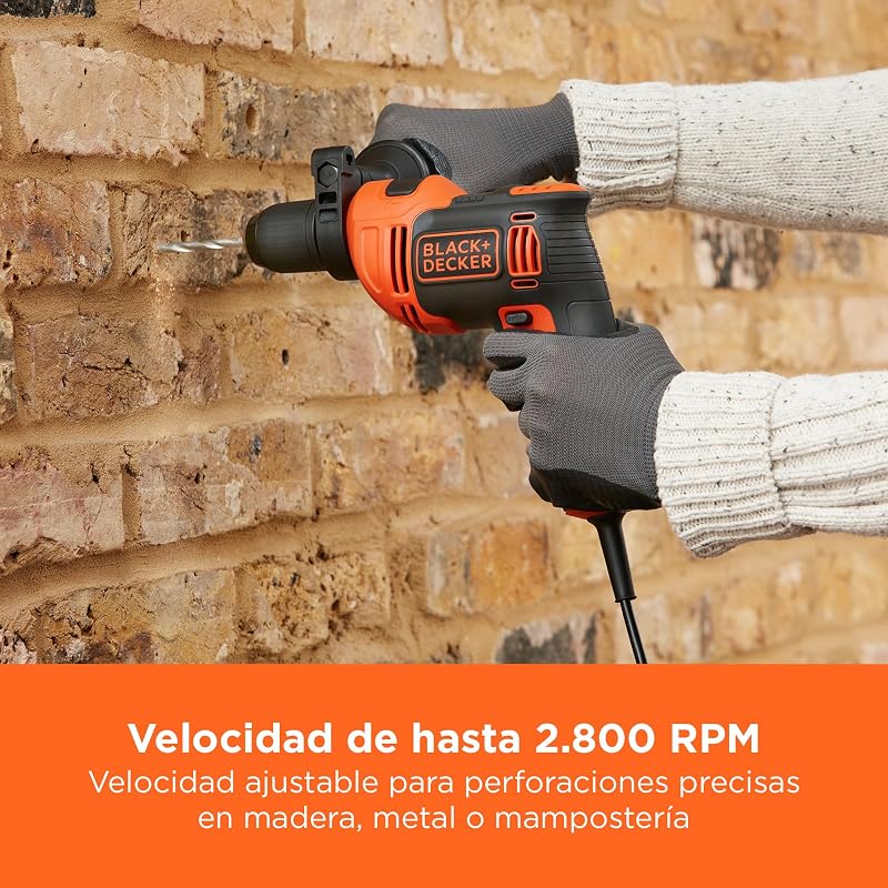 Broca de martelo com fio black + decker beh710k 710 w 13 mm mandril com alça lateral inclui 4 brocas e estojo laranja/preto