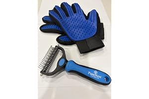 PureNest Living 2-in-1 Pet Grooming Brush & Bonus Deshedding Gloves Set for Dogs & Cats – Dual-Sided Dematting Comb (9/17 Tee