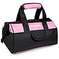 FASTORS Pink Tool Bag for Women With 13-Inch Wide Mouth Double Zippers,Tool Bag With 8 Pockets Outside and 2 Pockets Inside(PINK)