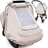 Waterproof Baby Car Seat Cover，YVMVDV Patented Cold Weather Carseat Cover for Babies,Infant Car Seat Cover Canopy for Boy Girls, Keeps Babies Warm and Cozy (Beige)