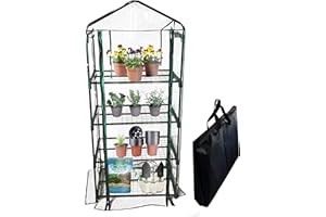 BACKYARD EXPRESSIONS PATIO · HOME · GARDEN 911217 Mini Greenhouse 4-Tier Growing Rack, Portable Carry/Storage Bag, Dark Green