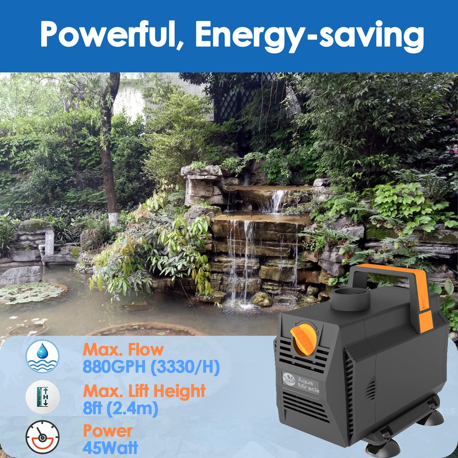 Condition photo showing New/Like New for aquamiracle 880gph submersible water pump pond pump(3330l/h, 45w), water fountain pump aquarium wate