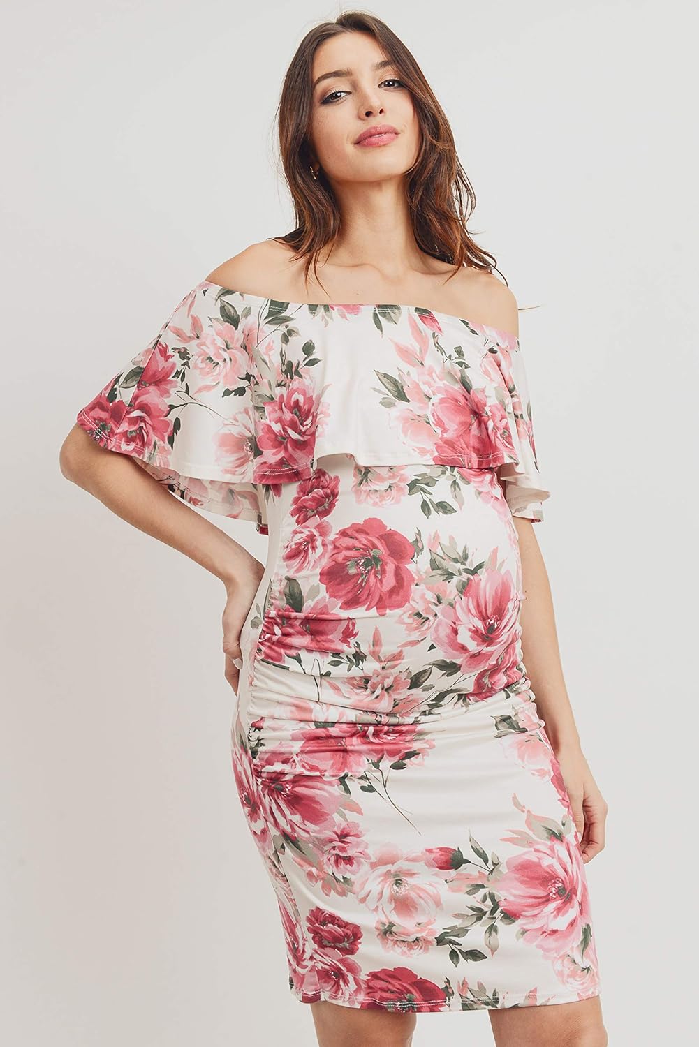 Hello MIZ Women's Floral Ruffle Off Shoulder Maternity Dress - Made in USA at  Women’s Clothing store