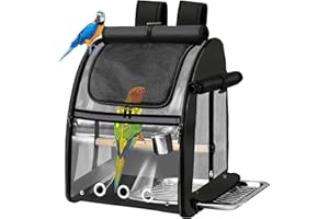 SUERTREE Bird Carrier Bag with Indestructible Stainless Steel Mesh, Bird Travel Cage with Stand, Easy to Clean Backpack for Parrot, Portable Bird Travel Bag, Pet Breathable Travel Cage, Black