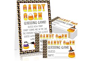 BIZIBAFF Guess How Many Candies Halloween Game - Guess How Many Candy Party Game for Adults Women 50 Candies Guessing Games Cards for Halloween Baby Shower Party Favors Supplies