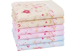 Houlife Women's 100% Cotton Rose Floral Printed Handkerchief Elegant Hankies, 18x18 Inches