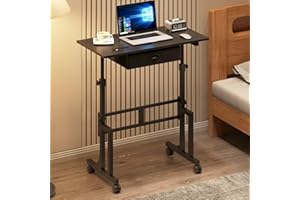 CIDAZIYA Adjustable Height Standing Desk With Drawer, Rolling Sit Stand Up Desk With Wheels, Small Sit To Stand Computer Desk, Adjustable Desktop Height, On Wheels, Black, For Walking Pad Laptop Treadmill