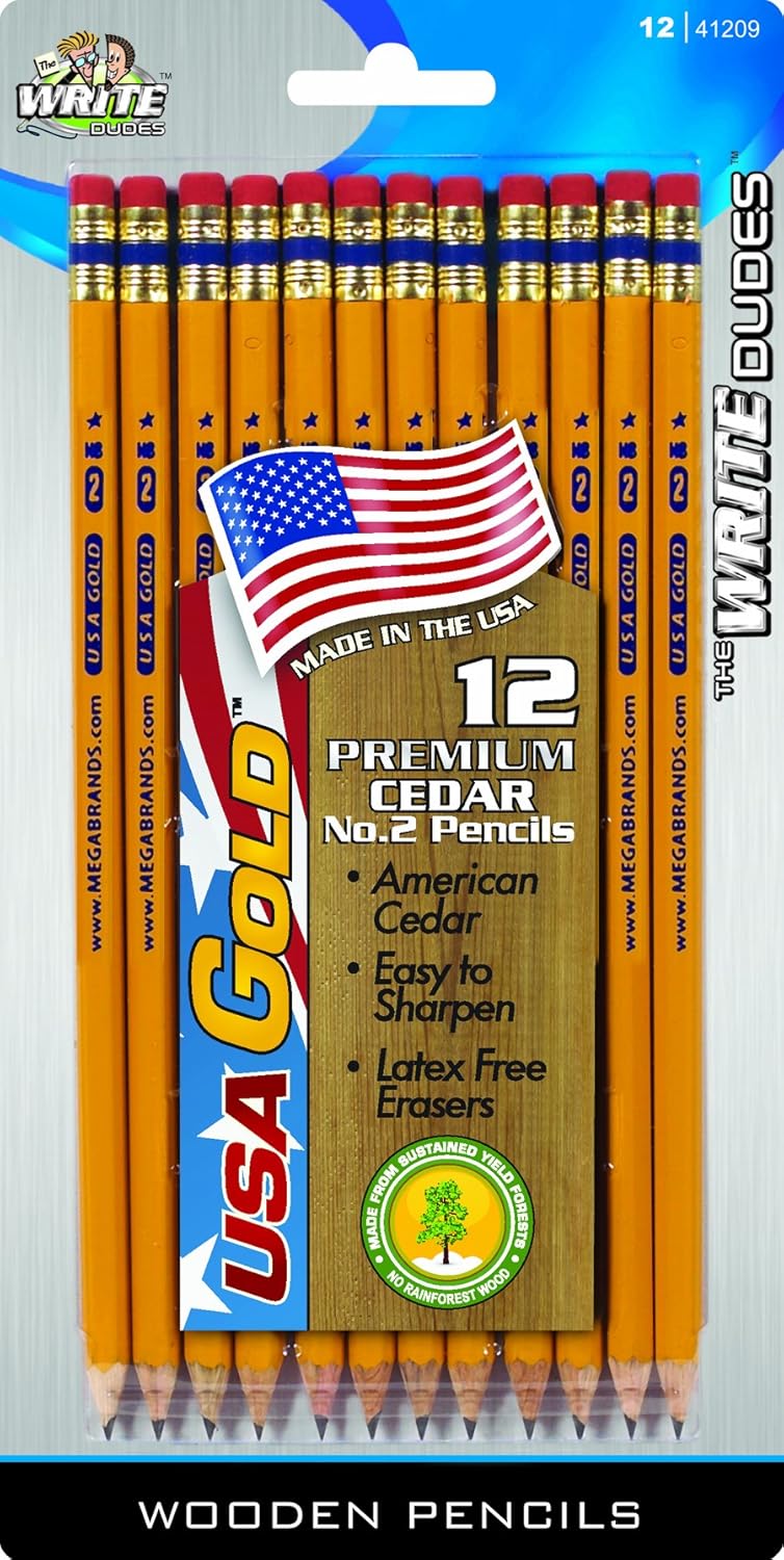Write Dudes USA Gold Premium Cedar No. 2 Pre-Sharpened Pencils 12-Count (DDR56) : Wood Lead Pencils : Office Products