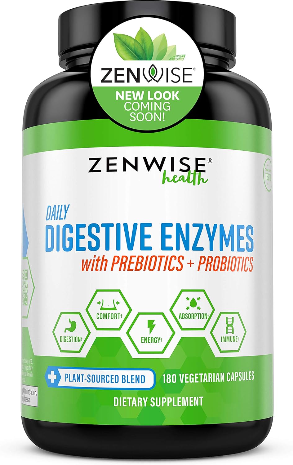 Zenwise Health Digestive Enzymes Plus Prebiotics & Probiotics Supplement, 180 Servings, Vegan Formula for Better Digestion & Lactose Absorption with Amylase & Bromelain, 2 Month Supply: Health & Personal Care