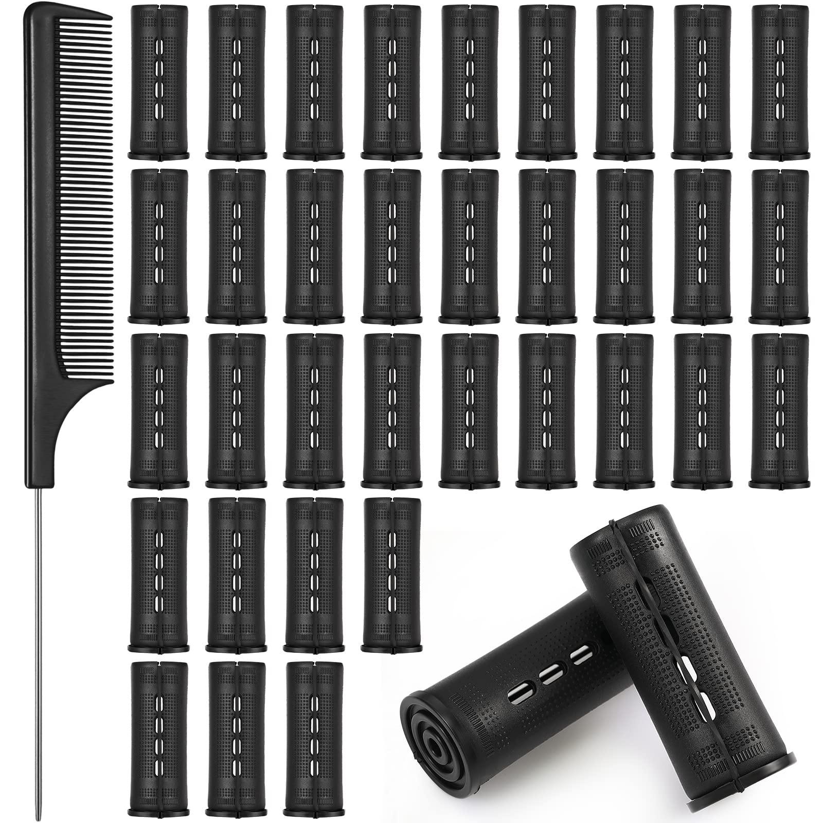 Photo 1 of WILLBOND 36 Pieces Cold Wave Rod Hair Perm Rods Hair Rollers Perming Curlers with Steel Rat Tail Comb for Hairdressing Styling