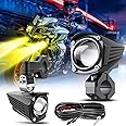MGLLIGHT Motorcycle LED Driving Fog Lights 600% Brighter Dual Color with Strobe Modes Hanging Install Bike Auxiliary Light with Waterproof Wiring No/Off Control, ACC Power Anti-deficit Design, Pair
