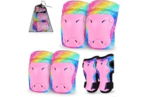 Lemmeko Knee Pads for Kids, Mermaid Knee and Elbow Pads Wrist Guards with Mesh Bag, Adjustable Protective Gear Set for Girls Boys Skating Cycling Skateboard Scooter, 3-8 Years