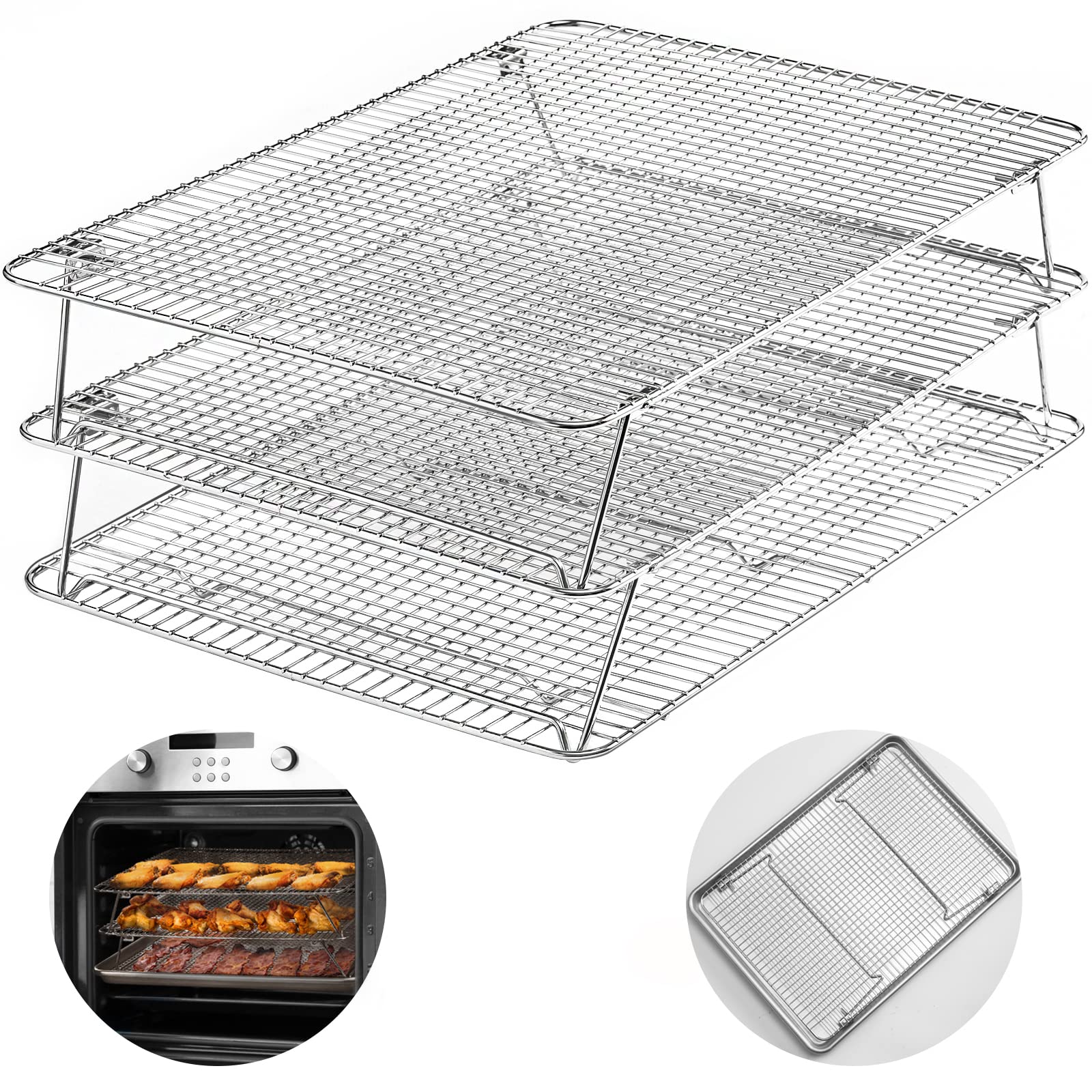 Photo 1 of HIWARE Oven-Salf Collapsible Cooling Rack for Baking, 3 Tier 12”x 16.5”, Stainless Steel and Fit Half Sheet, Stackable Wire Cooling Racks for Cookie, Pizza, Cake