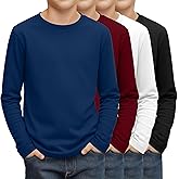LessonZoo 4 Pack Boy's Long Sleeve Shirts, Crew Neck Soft Tops Toddler Kids Basic Tees 3T-16 Years