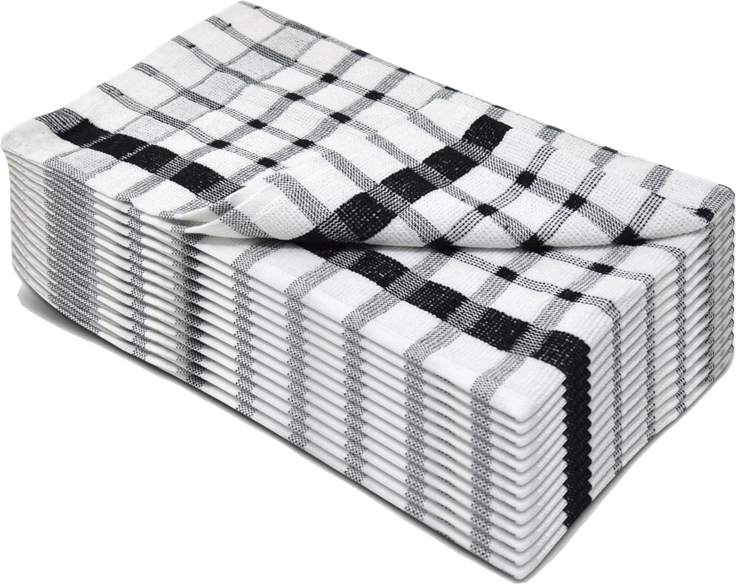 Super Quality Large Terry Tea Towels Pack Of 4 Black/White Checked 100