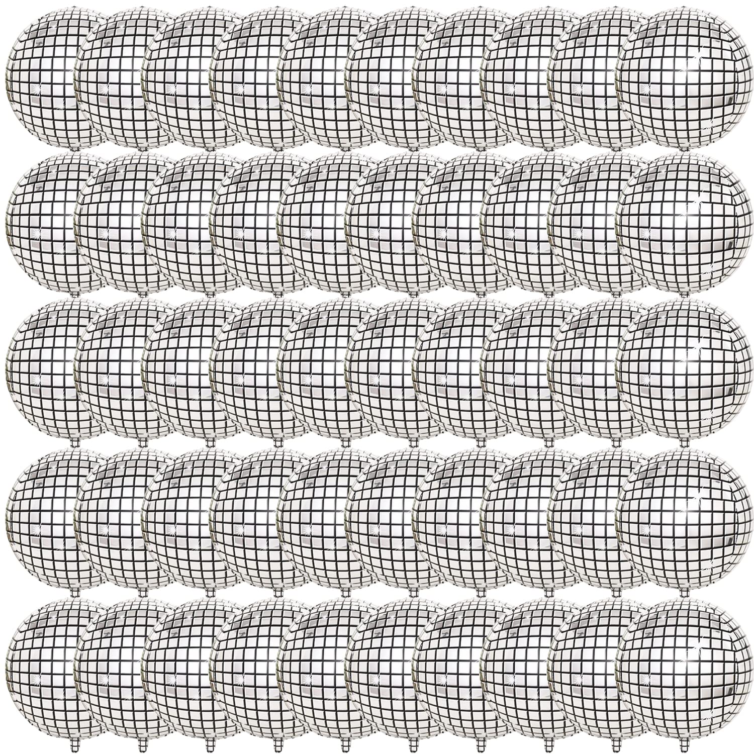50 Pieces 4D Disco Ball Balloons 22 Inch Silver Birthday Decorations 80s Disco Party Sphere Metallic Mirror Finish Disco Mylar Balloons for Dance Party,Wedding,Baby Shower
