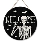 Halloween Skull Welcome Door Sign Halloween Front Door Hanger Decor Rustic Wood Hanging Door Wreath Wall Sign Home Party Outdoor Wall Decor