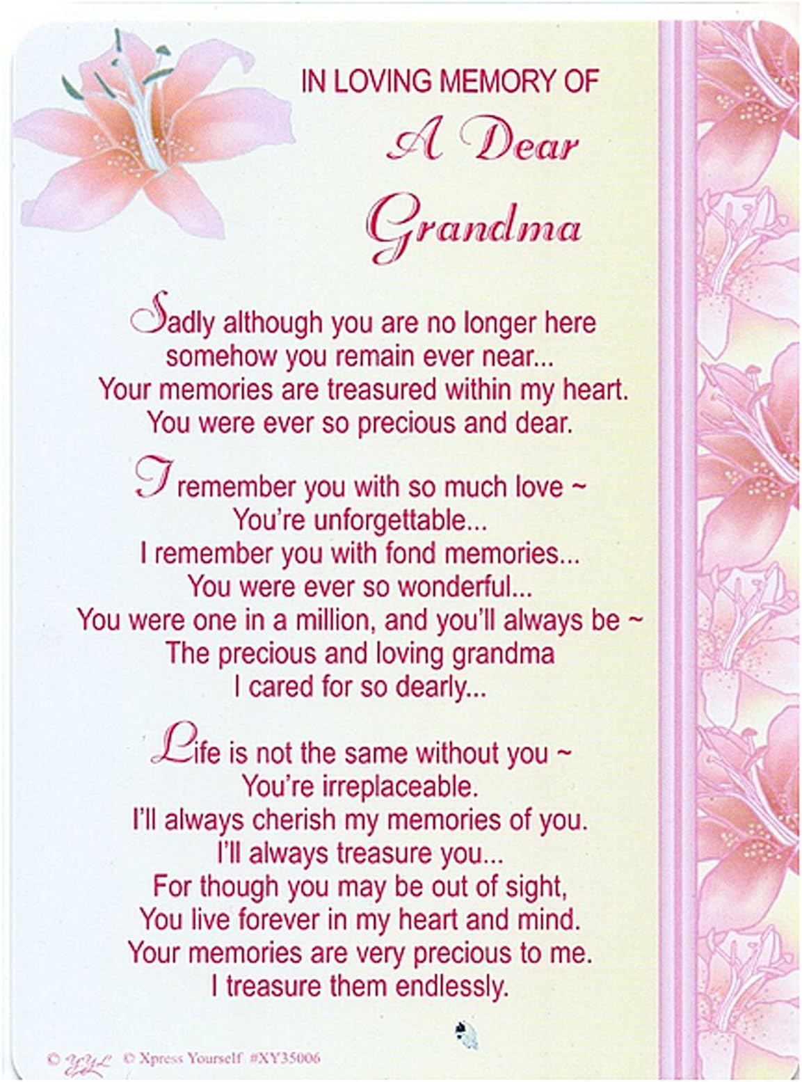 In Loving Memory - Of A Dear Grandma - Grave/Graveside Memorial Card