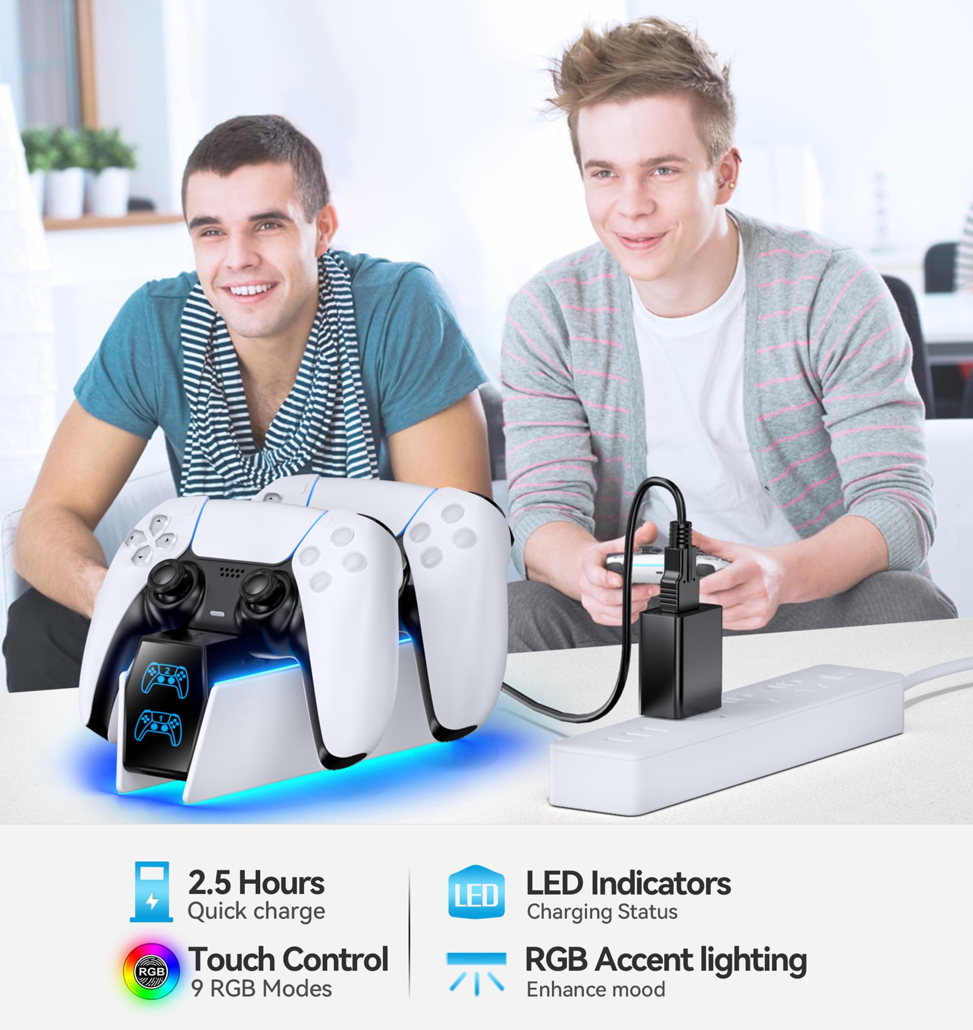 OIVO PS5 Controller Ladestation, PS5 Ladestation 2 Std Schnelllade mit EU-Netzteil für PlayStation 5 Ladestation, PS5 Ladestation Controller Zubehörsets für PlayStation 5 Wireless Controller, Weiß 8