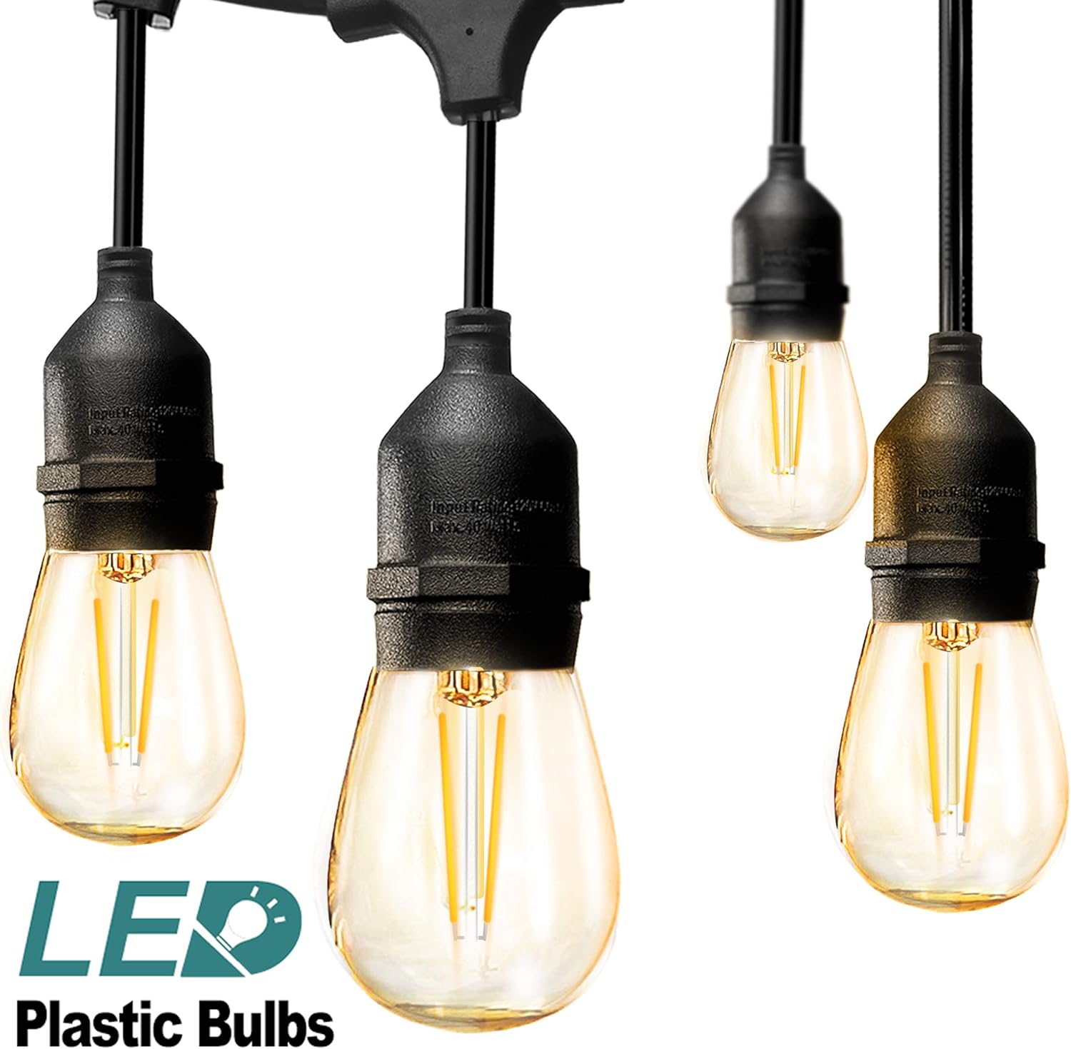 addlon LED Outdoor String Lights 48FT with 2W Dimmable Edison Vintage Plastic Bulbs and Commercial Grade Weatherproof Strand - UL Listed Heavy-Duty Decorative LED Café Patio Light , Porch Market Light: Home Improvement