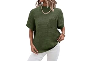 ZEAGOO Women 2025 Sweater Vest Mock Neck Batwing Short Sleeve Oversized Ribbed Knit Tops Fall Pullover Sweater S-XXL