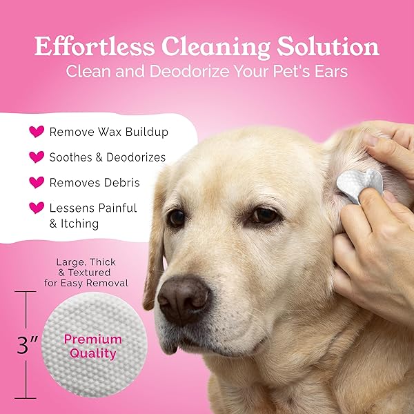 BIIDEY CAT DOG EAR & FACE CLEANER WIPES, GENTLY REMOVE EAR WAX & DEBRIS, RELIEVE EAR ITCHING & INFLAMMATION – SOOTHING CLEANSING DEODORIZING EAR CARE WIPES FOR CAT AND DOG