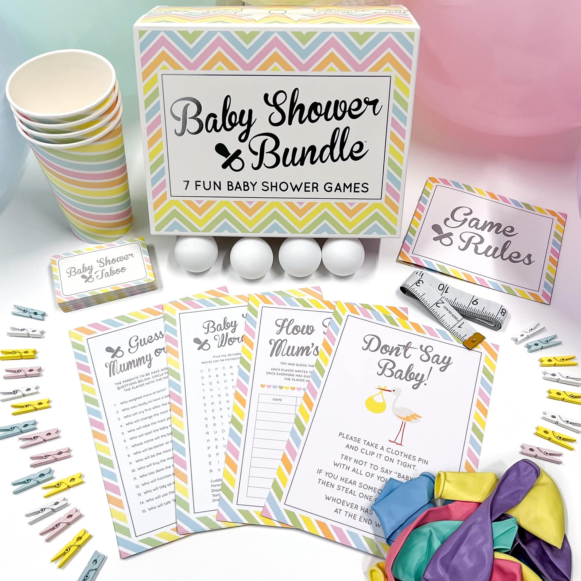 GutterGames 7 Shower Games Bundle - Exciting Shower Games for Icebreakers, Neutral Decorations, Favours, and Balloons - Ideal for Gender Reveal Parties and Shower Ideas (7 Games)