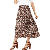 Allegra K Women's Floral Skirt Chiffon A-line Long Tiered Ruffle Boho Summer Midi Skirts