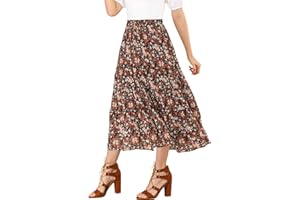 Allegra K Women's Floral Skirt Chiffon A-line Long Tiered Ruffle Boho Summer Midi Skirts