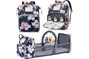 GurZinn Diaper Bag Backpack with Changing Station, Foldable for Bady Toddler, 3 in 1 Large Capacity Newborn Essentials Organizer with Stroller Hook for Girls and Boys（Blue）