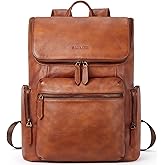BOSTANTEN Leather Backpack for Men 15.6 inch Laptop Backpack Vintage Travel Office Bag Large Capacity Shoulder Bag Redbrown