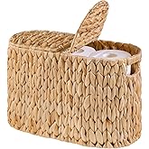 ELONG HOME Toilet Paper Basket with Lid for 6 Rolls, Water Hyacinth Wicker Toilet Paper Storage Holder, Toilet Paper Storage for Bathroom