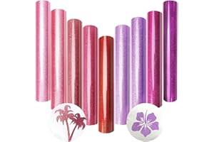 Lzerking Iron on Vinyl 9 Sheets Assorted Colors Glitter Heat Transfer Vinyl, 12in x 10in Pink Red Purple Bulk Htv Vinyl for Bags, Gift Easy to Cut & Weed Vinyl for xTool M1, Cricut Cutting Machines