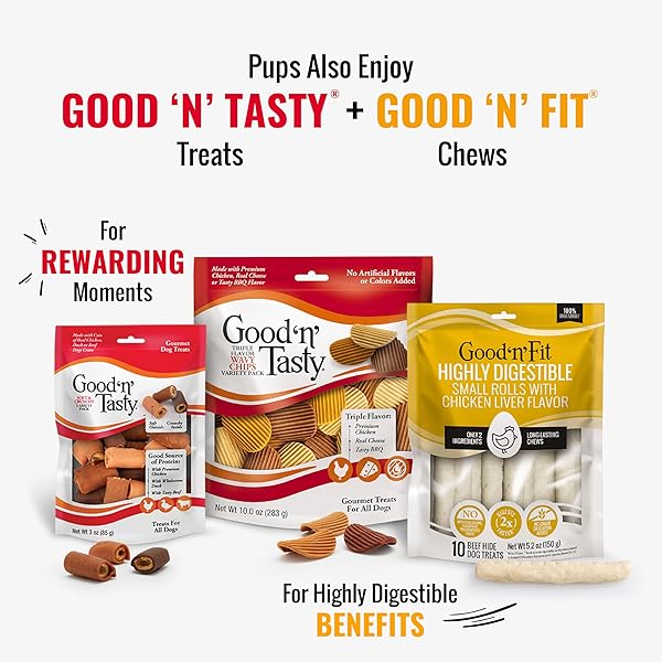 GOOD ‘N’ FUN TRIPLE FLAVOR RIBS CHEWS FOR ALL DOGS, 12 OUNCES, TREAT YOUR DOG TO LONG-LASTING CHEWS MADE WITH BEEF HIDE, CHICKEN AND PORK HIDE