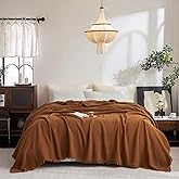 FOSSA Muslin Blanket with Fringe - 4-Layer 100% Cotton Gauze Super Soft & Breathable Throw -Lightweight Decorative Cooling Blanket for Bed, Sofa, Office -Gauze Super King Size 108" x 98" (Dark Orange)