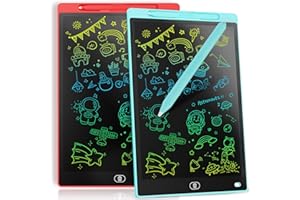 GENIALBA [2 Pieces] 10 Inch LCD Colorful Writing Graphic Tablet, Erasable Drawing Board, Kids Gift, Graphic Board for Games for 3 4 5 6 7 Years (Blue & Red)