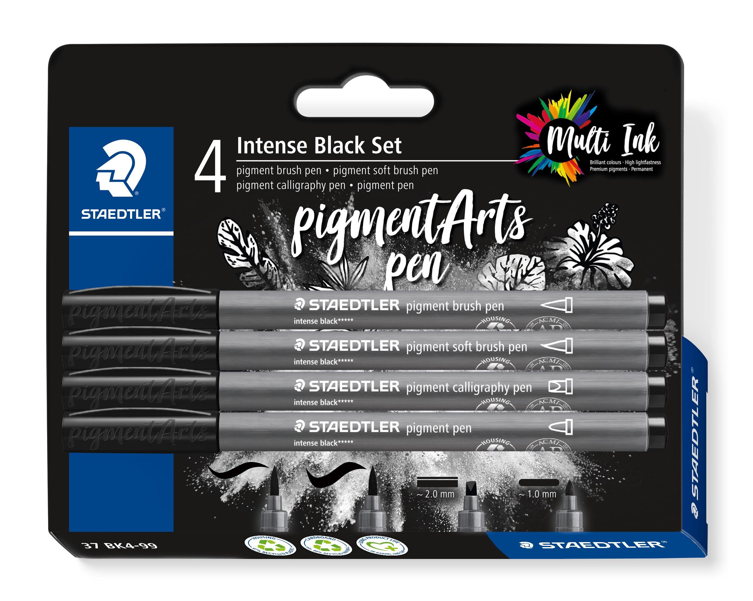 STAEDTLER 37 BK4-99 Pigment Arts Intense Black Set - Assorted Nibs (Pack of 4)