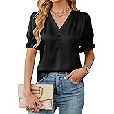 BMJL Women's Dressy Casual Satin V Neck Short Sleeve Blouse