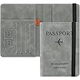 FLYNGO Passport Holder Cover Travel Wallet Organiser, Passport Case with RFID Blocking, PU Leather Travel Document Holder for Men & Women Travel Accessories, Grey, Classic