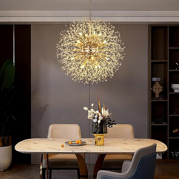 WELLMET FIREWORK CRYATSL CHANDELIER 30 INCH, GOLD FIORE CHANDELIERS MID CENTURY MODERN CONTEMPORARY BRASS CHANDELIER LIGHT FIXTURE FOR DINING ROOM LIVING ROOM BEDROOM HALLWAY ENTRYWAY FOYER